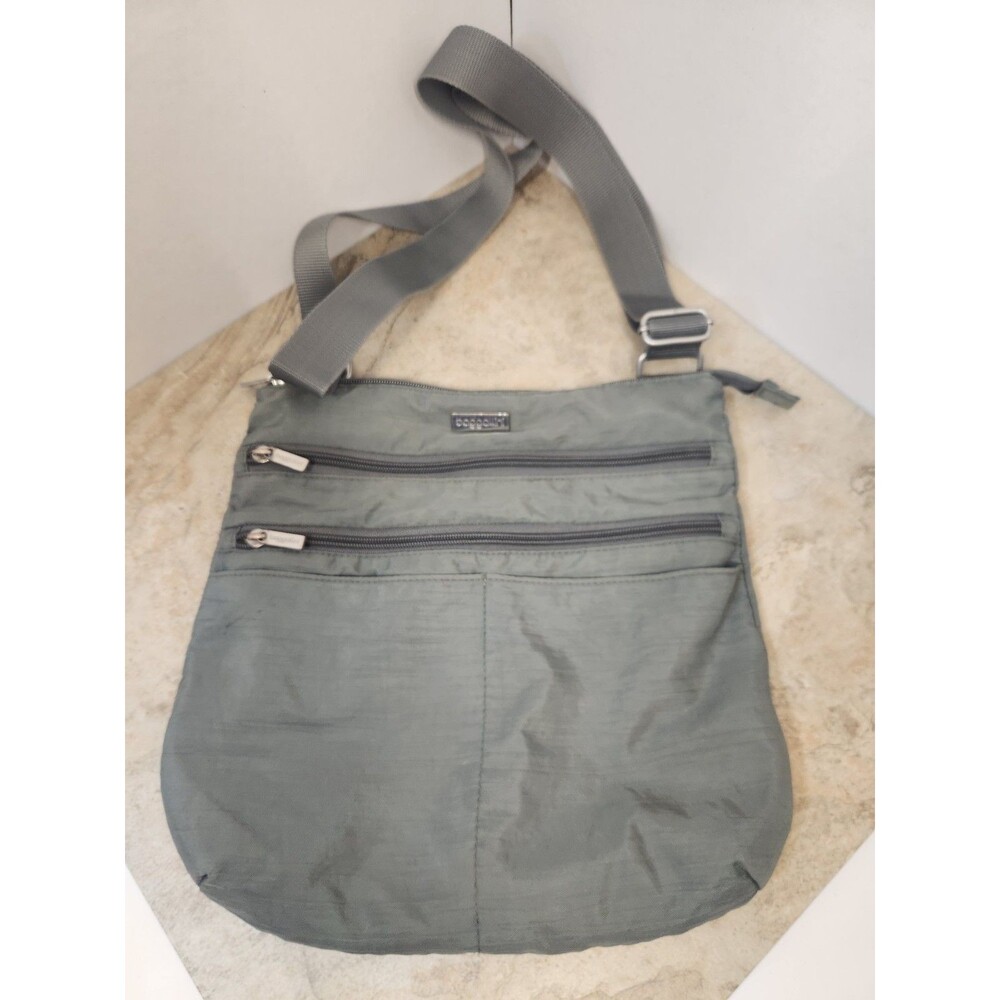 Baggallini Gray Crossbody Bag Multiple Zip Pockets Yellow Lining